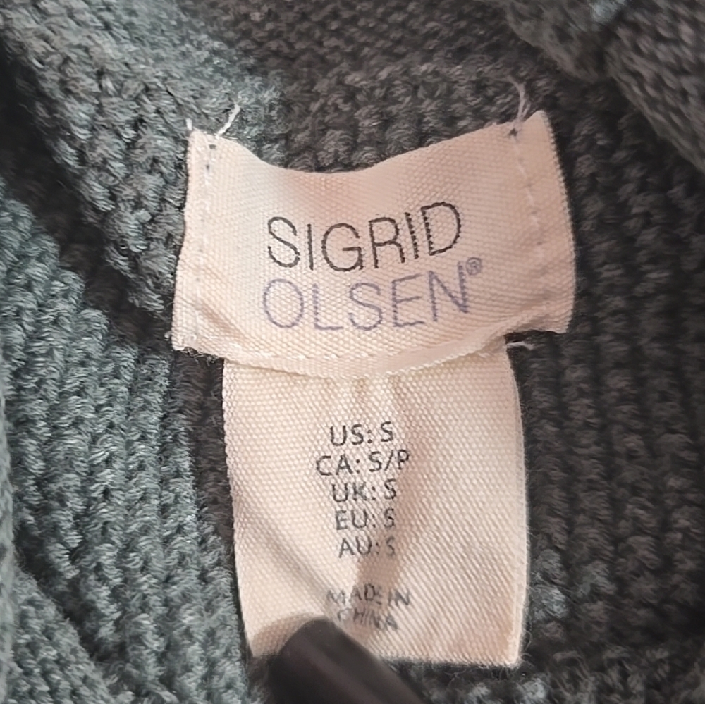 Sigrid Olsen Women’s Woven Green Pullover Sweater Button Side Cowl Neck Small - Picture 5 of 6